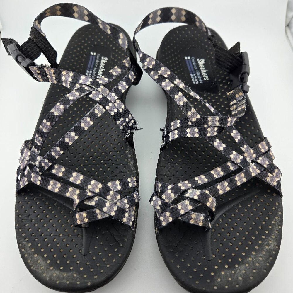 Skechers Reggae Woven Sport Sandals Black Gray Women’s Size 11